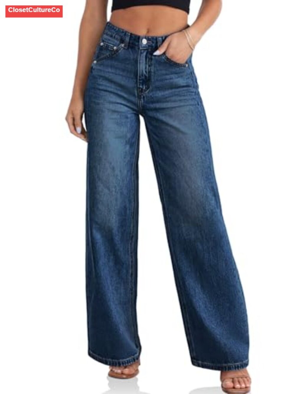 Wide Leg High Waisted Boyfriend Jeans Loose Baggy Cotton Denim Pants